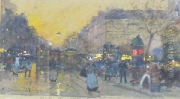 On A Paris Street Oil Painting by Eugene Galien-Laloue