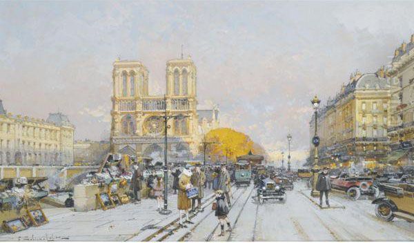 Notre Dame Oil Painting by Eugene Galien-Laloue