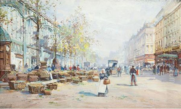 The Marketplace, Les Halles Oil Painting by Eugene Galien-Laloue