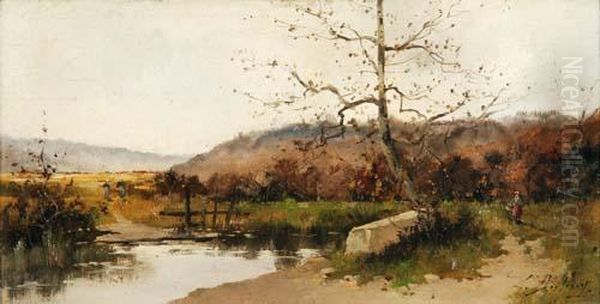 Landschaft Mit Bauerin Oil Painting by Eugene Galien-Laloue