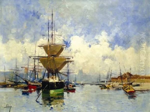 Voilier Dans Un Port Oil Painting by Eugene Galien-Laloue