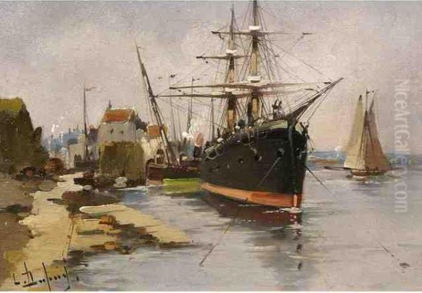 Voilier A Quai Oil Painting by Eugene Galien-Laloue