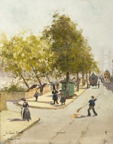 Les Bouquinistes Sur Le Quai Conti Oil Painting by Eugene Galien-Laloue