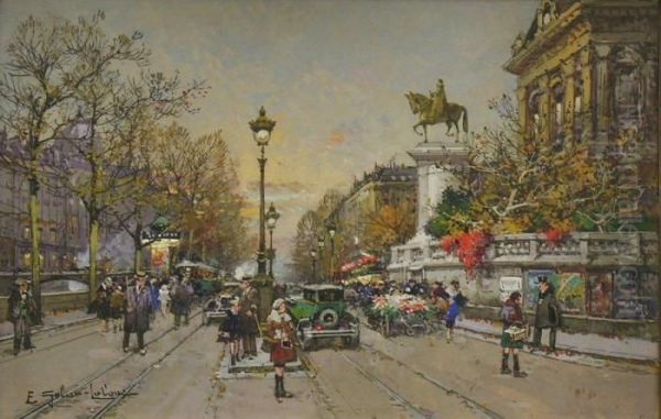 L'hotel De Ville De Paris Et La Sculpture D'etienne Marcel Oil Painting by Eugene Galien-Laloue