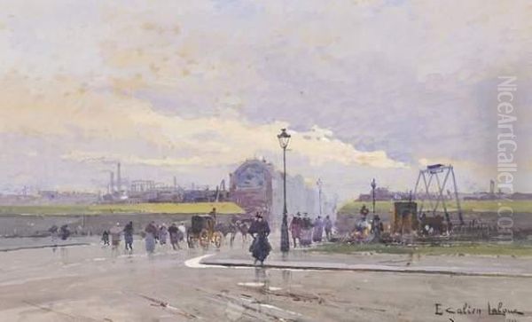 Vue De St Maur Oil Painting by Eugene Galien-Laloue