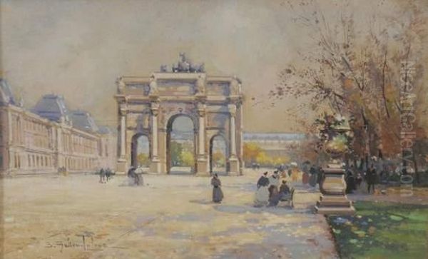 Le Carrousel Du Louvre Oil Painting by Eugene Galien-Laloue