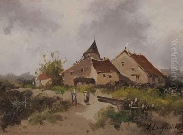 Paysannes Devant Une Ferme Oil Painting by Eugene Galien-Laloue