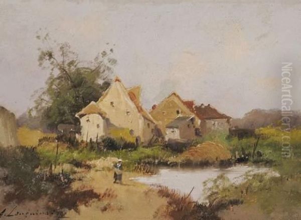 Paysanne Au Bord D'une Mare Oil Painting by Eugene Galien-Laloue