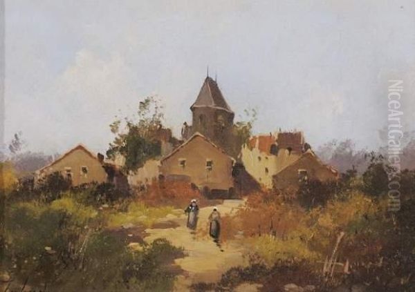 Fermieres Aux Abords D'un Village Oil Painting by Eugene Galien-Laloue