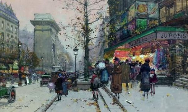 La Porte Saint Martin Oil Painting by Eugene Galien-Laloue