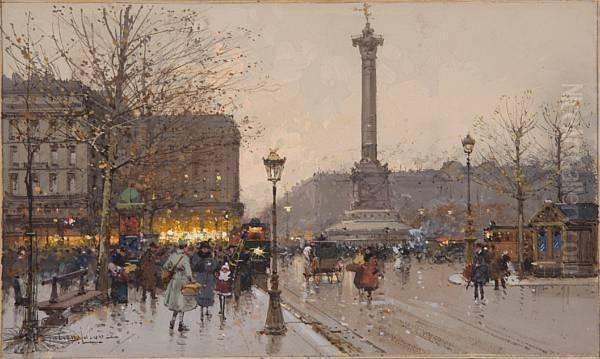 Place De La Bastille Oil Painting by Eugene Galien-Laloue