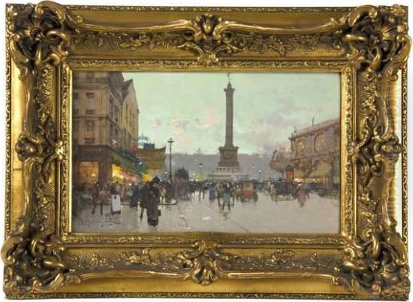 Place De La Bastille Oil Painting by Eugene Galien-Laloue