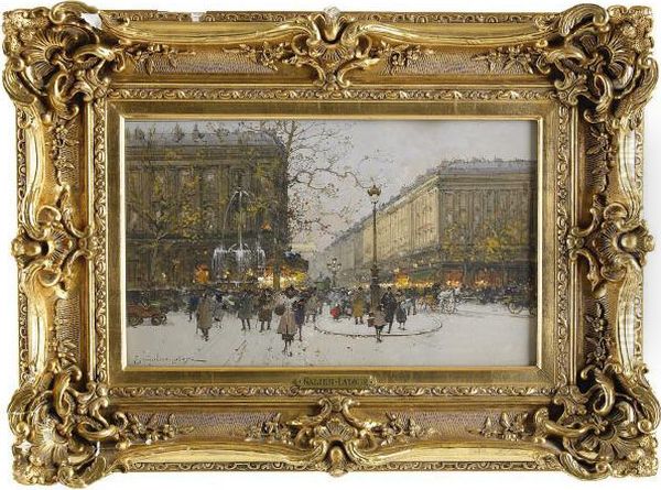 Place Du Theatre Francais Oil Painting by Eugene Galien-Laloue