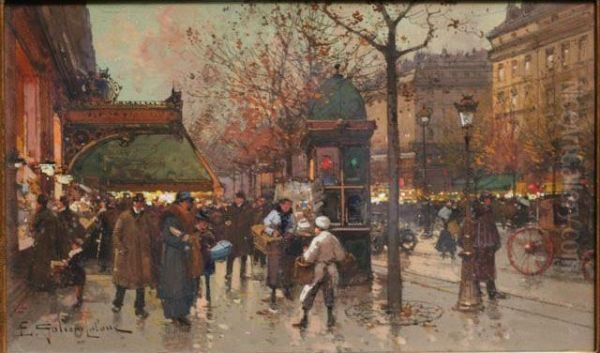 Avenue De L'opera, Le Soir Oil Painting by Eugene Galien-Laloue