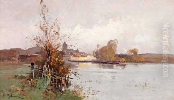 Village Au Bord De Riviere Oil Painting by Eugene Galien-Laloue