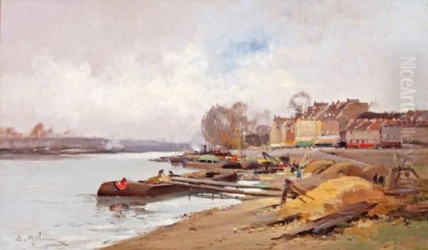 Peniche A Quai Oil Painting by Eugene Galien-Laloue