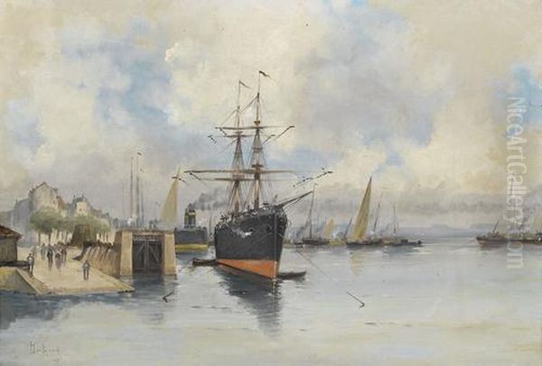 Schiffe Im Hafen Oil Painting by Eugene Galien-Laloue