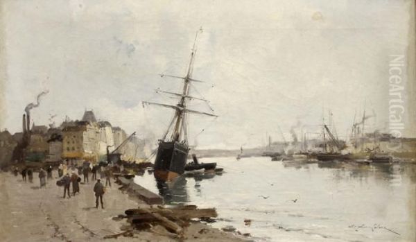 Scene De Port En Normandie Oil Painting by Eugene Galien-Laloue