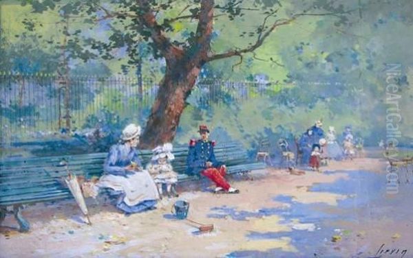 Au Parc Monceau Oil Painting by Eugene Galien-Laloue