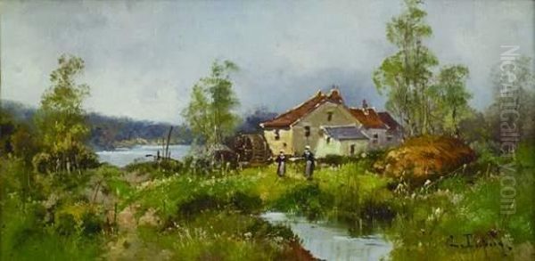 Le Moulin A Roue Et Les Fermieres Oil Painting by Eugene Galien-Laloue