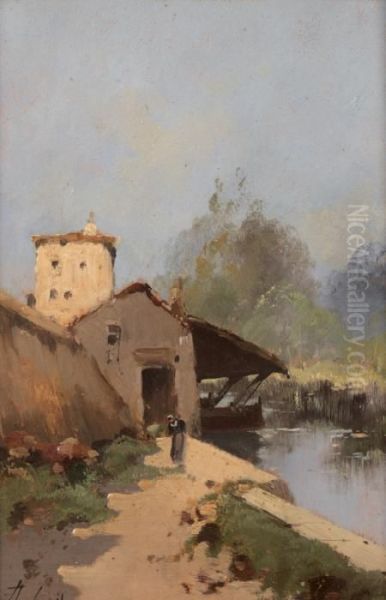 Moulin Au Bord De L'eau Oil Painting by Eugene Galien-Laloue