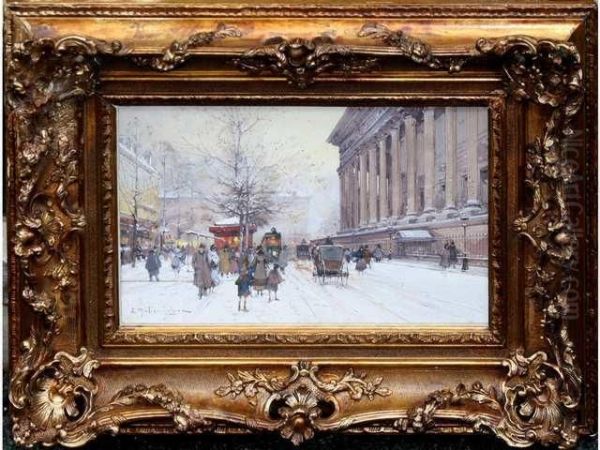 La Madeleine Sous La Neige Oil Painting by Eugene Galien-Laloue