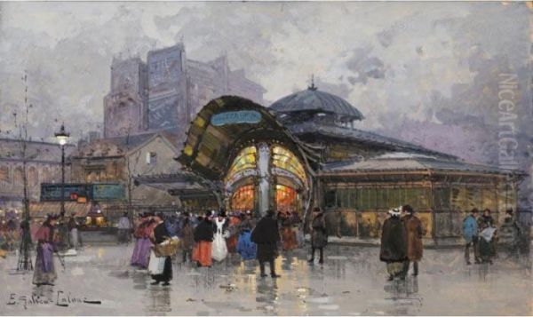 Les Halles A Paris Oil Painting by Eugene Galien-Laloue