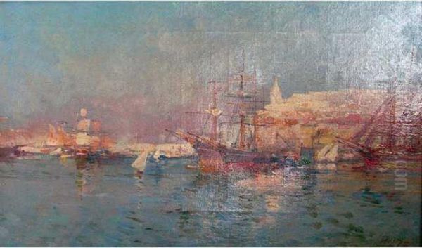 Port De Marseille Oil Painting by Eugene Galien-Laloue