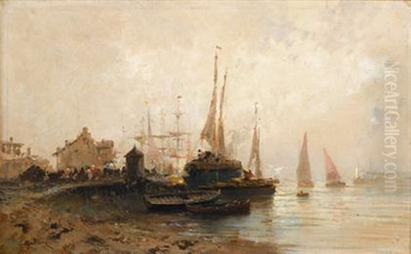 Ships At Sea Oil Painting by Eugene Galien-Laloue