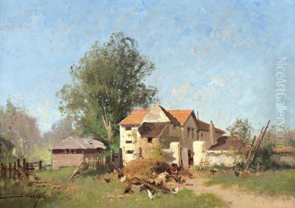 La Vie A La Ferme Oil Painting by Eugene Galien-Laloue