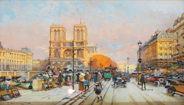 Notre-dame Oil Painting by Eugene Galien-Laloue