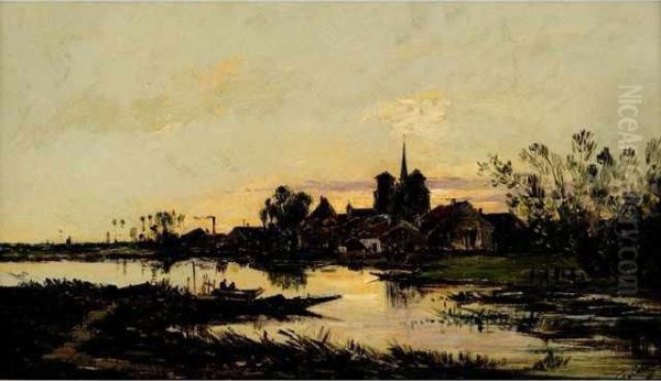 Village Au Bord De La Riviere Oil Painting by Eugene Galien-Laloue