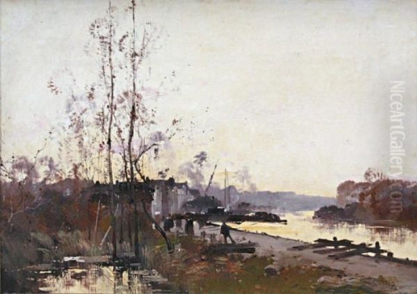 Bord De Riviere Oil Painting by Eugene Galien-Laloue