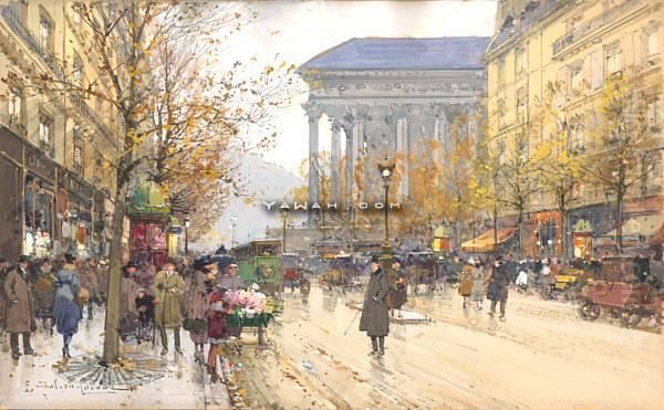 Boulevard Madeleine Oil Painting by Eugene Galien-Laloue