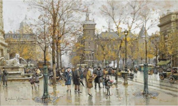 La Place Du Chatelet Oil Painting by Eugene Galien-Laloue