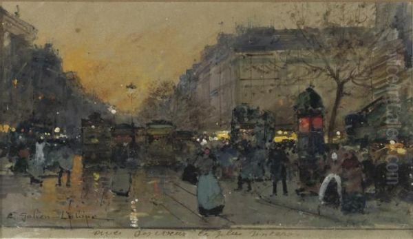 Paris At Night Oil Painting by Eugene Galien-Laloue