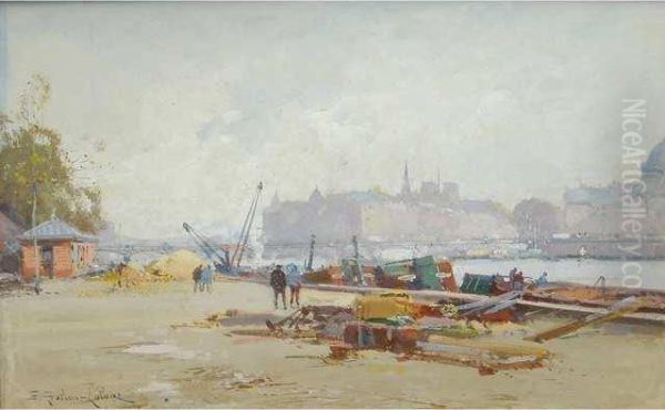 Le Quai Du Louvre Oil Painting by Eugene Galien-Laloue