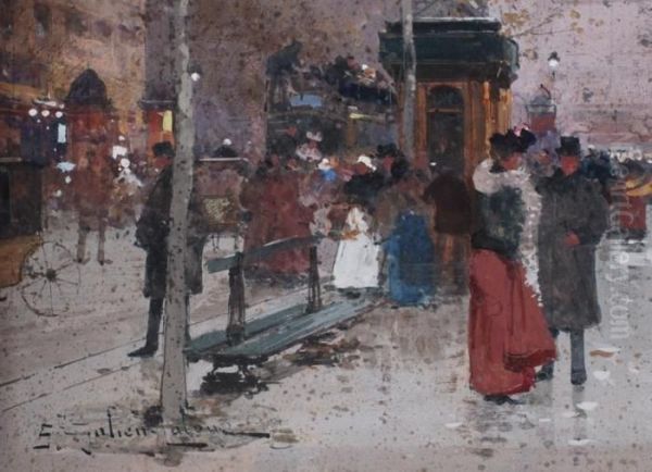 Pariser Strassenansicht Oil Painting by Eugene Galien-Laloue