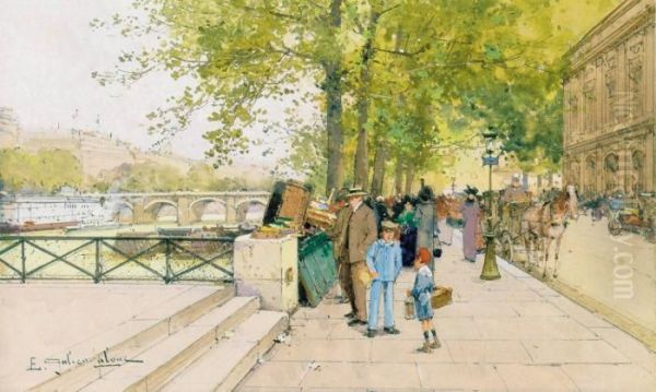 Paris, La Seine Et Les Bouquinistes Oil Painting by Eugene Galien-Laloue