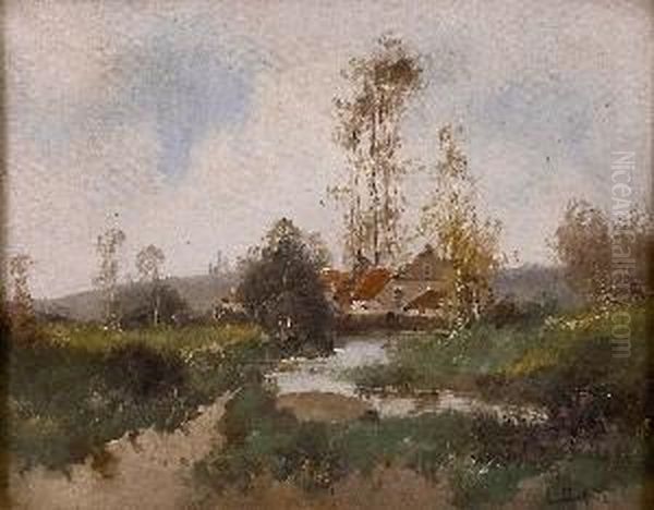 Paysage A La Riviere. Oil Painting by Eugene Galien-Laloue