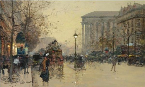 Boulevard De La Madeleine Oil Painting by Eugene Galien-Laloue