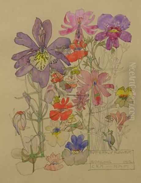 Butterfly Flower Bowling 1912 Oil Painting by Charles Rennie Mackintosh