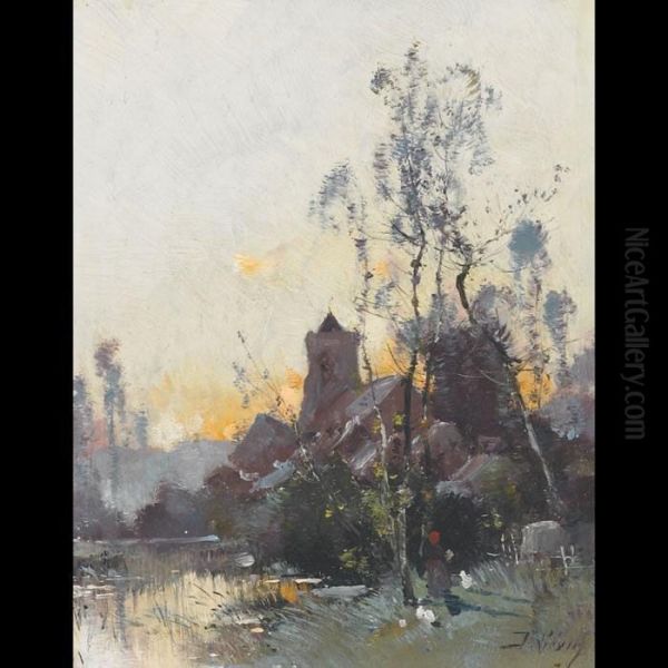 Evening Studies, Fall And Winter Oil Painting by Eugene Galien-Laloue