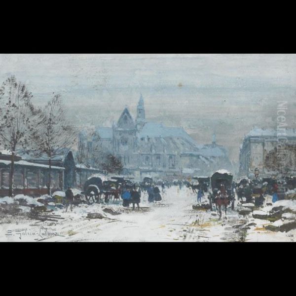 Les Halles Aux Fleurs Oil Painting by Eugene Galien-Laloue