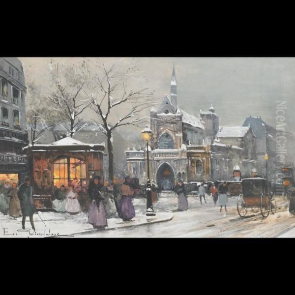 Eglise St.laurent Oil Painting by Eugene Galien-Laloue