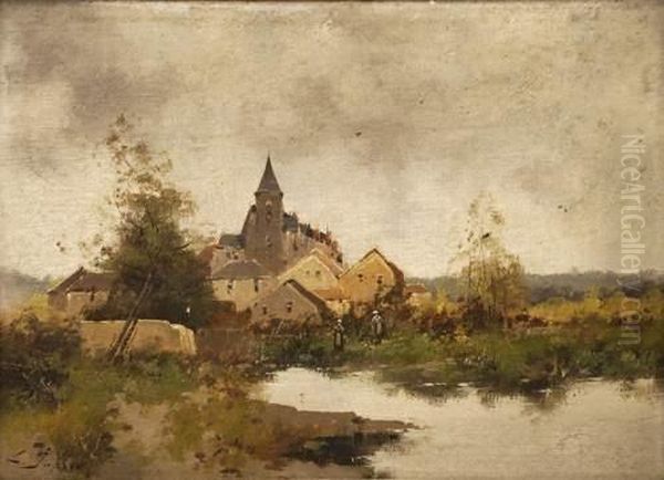 Lavandieres Pres D'un Village Oil Painting by Eugene Galien-Laloue