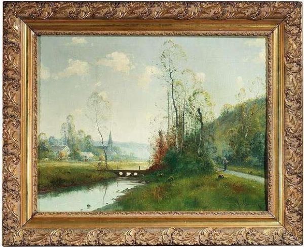 Summery River-landscape Oil Painting by Eugene Galien-Laloue