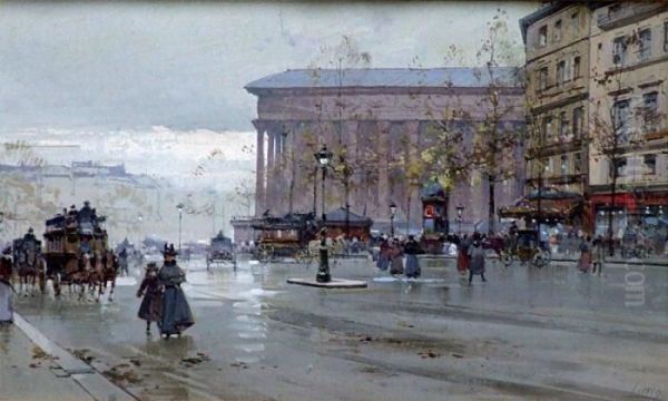 Animation Boulevard Des Capucines Oil Painting by Eugene Galien-Laloue