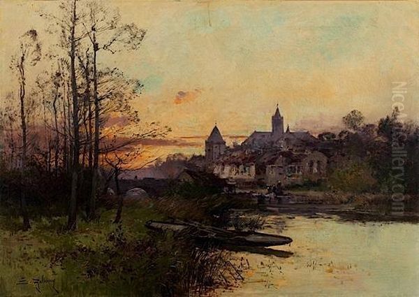 Vue De Montigny-sur-loing Oil Painting by Eugene Galien-Laloue