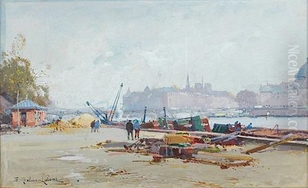 Sabliere, Quai Du Louvre Oil Painting by Eugene Galien-Laloue